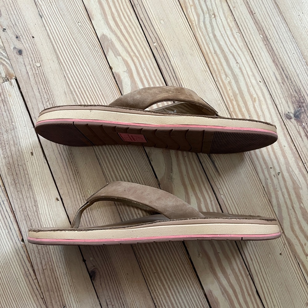 Reef Ojai Classic Flip Flops Womens Size 10 Tan Brown Leather Thong Sandals - Picture 4 of 9